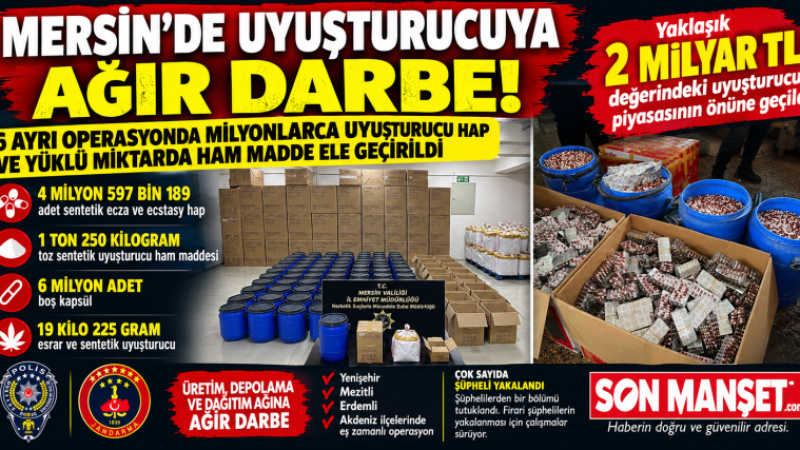 Mersin'de 6 ayrı Uyuşturucu Operasyonunda 2 Milyarlık Piyasa engellendi