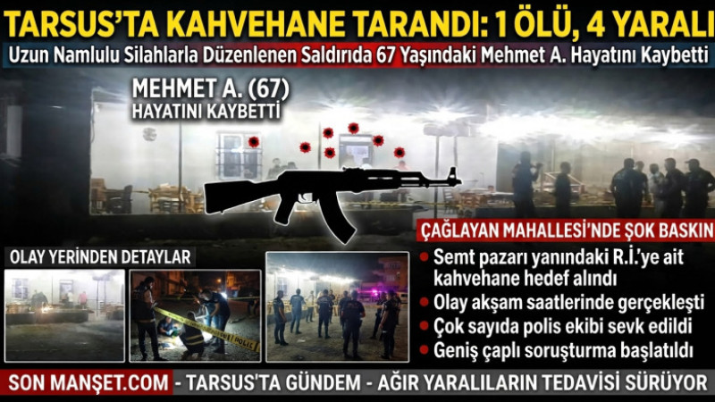 Tarsus'ta Uzun Namlulu Silahla Kahvehane Tarandı: 1 Ölü, 4 Yaralı 