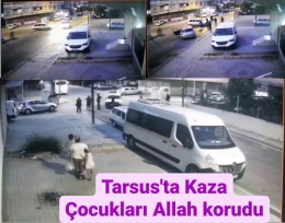 Tarsus’ta iki otomobilin çarpışması işyeri güvenlik kameralarına yansıdı