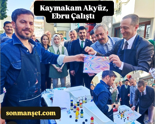 Kaymakam Akyüz, Önlüğü Giydi Ebru Sanatı Çalıştı