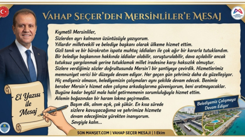 Vahap Seçer, Cezaevi'nden Mersinliler'e Mesaj Gönderdi